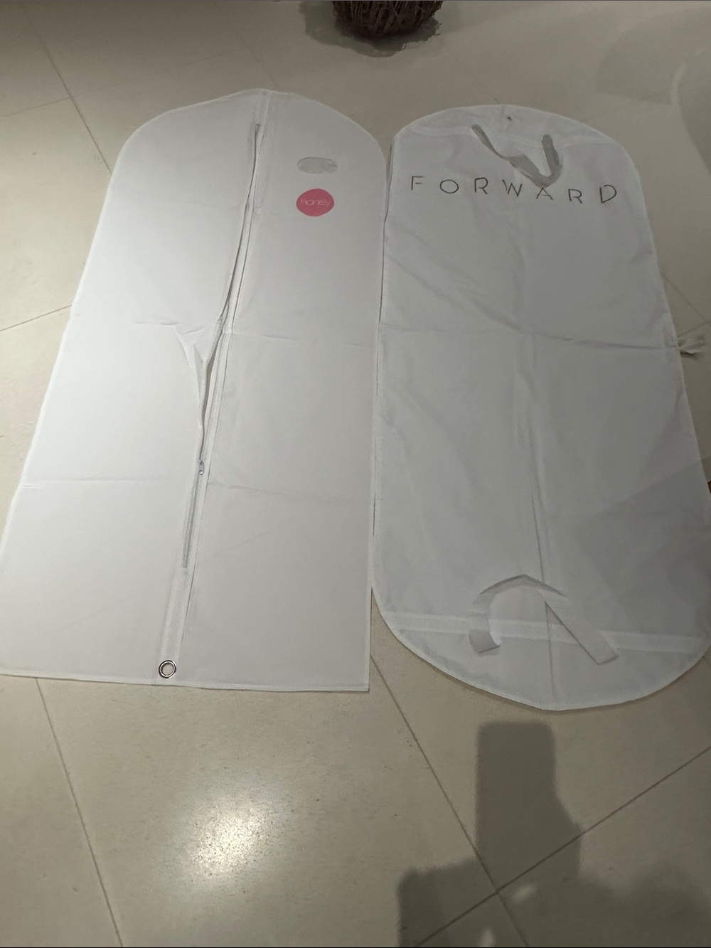 Set of 2 White long Garment Bags.